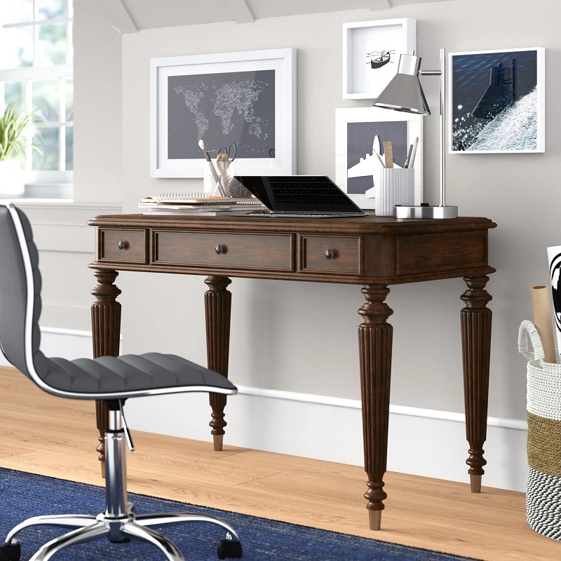 traditional small antique desk for sale online high quality beautiful fluted legs with beaded drawers 43 inch home office desk for living room WFH setup sophisticated look