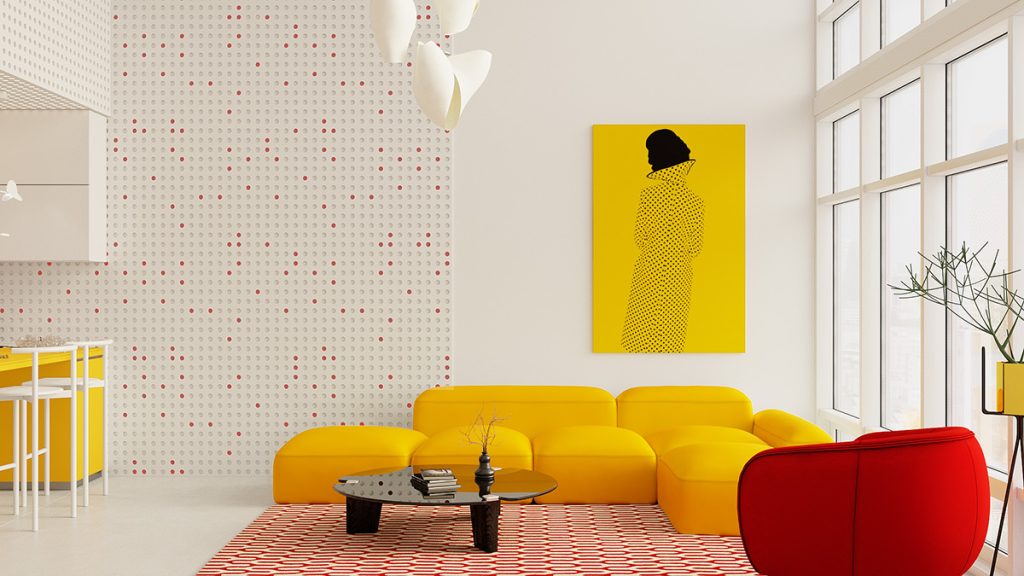 yellow accent living room