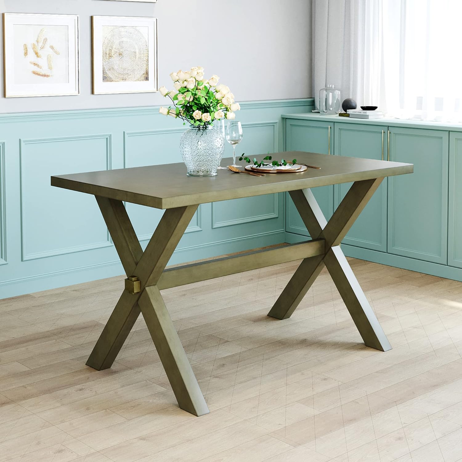 Narrow Rustic Dining Table With X Shape Legs