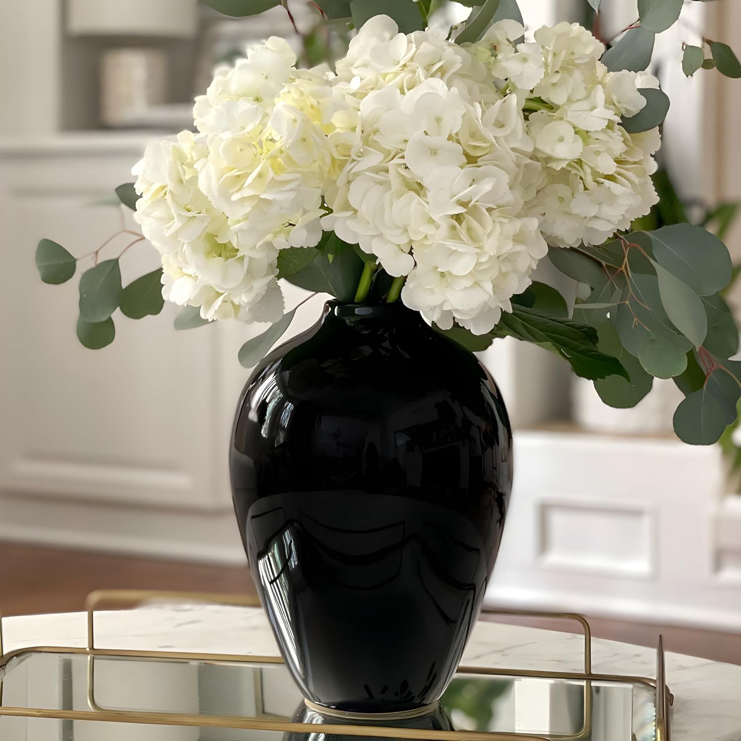 beautiful glossy ceramic black vase that looks like glass traditional decor ideas for classic interior decor themes timeless housewarming gift for sale cheap on amazon watertight vases