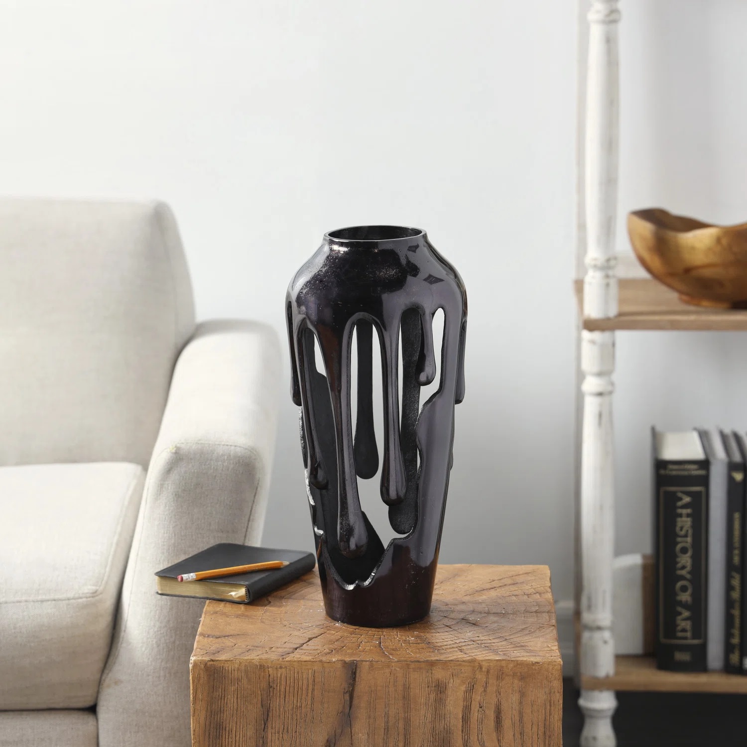 cool big black vase with dripping shape cast aluminum vases for dried flower cuttings and decorative branches contemporary op art vases for sale online shatterproof