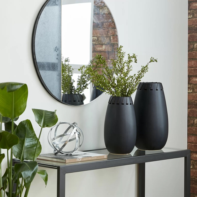 high end teardrop shaped black vase set for sale online matte black finish with faux leather wrapped lip multiple material vases for entryway console table decor inspiration 13 and 16