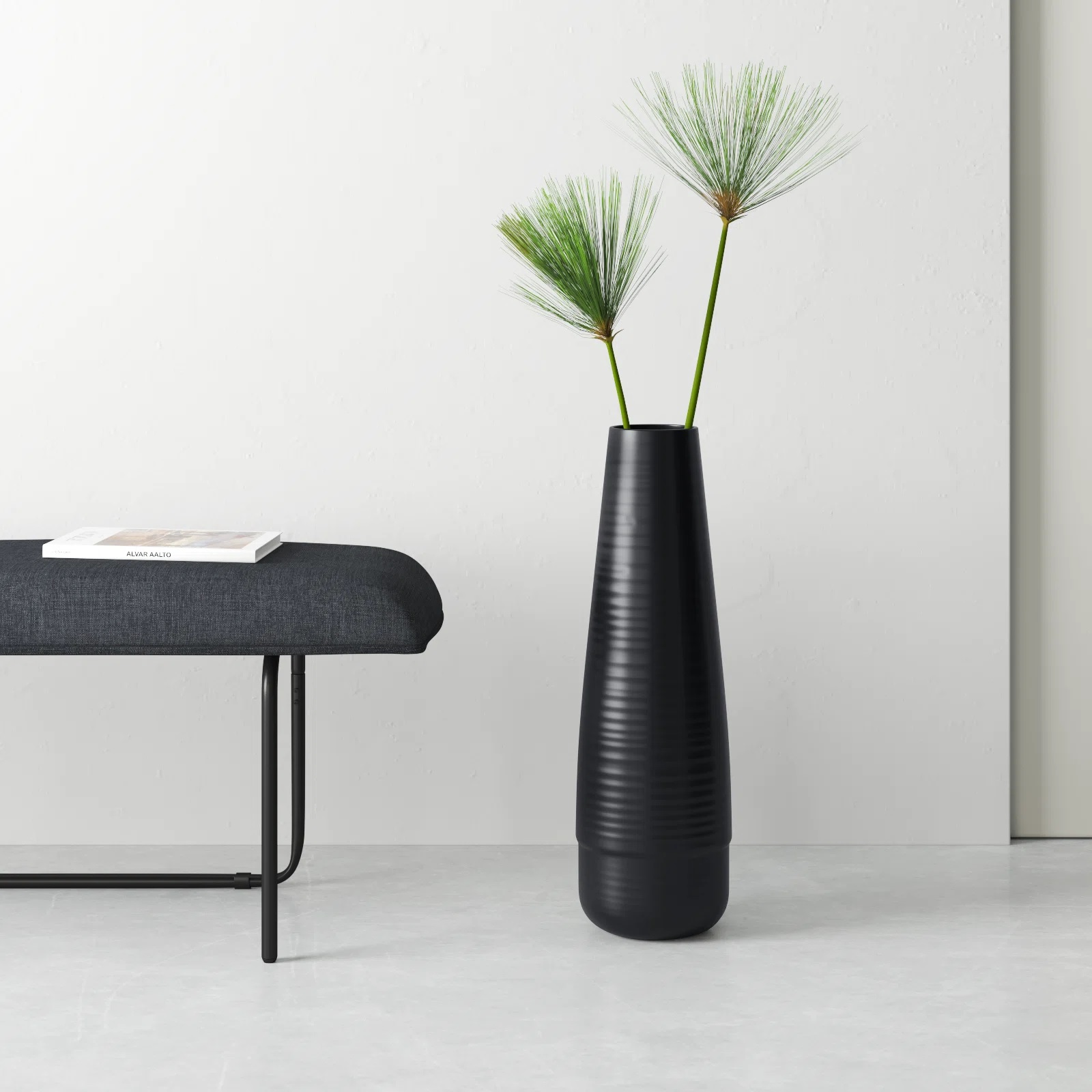 oversized floor vase black decor for sale online right now high quality weighty large housewarming gifts for design fans tall vase with ridged texture silky black finish 25 inches tall