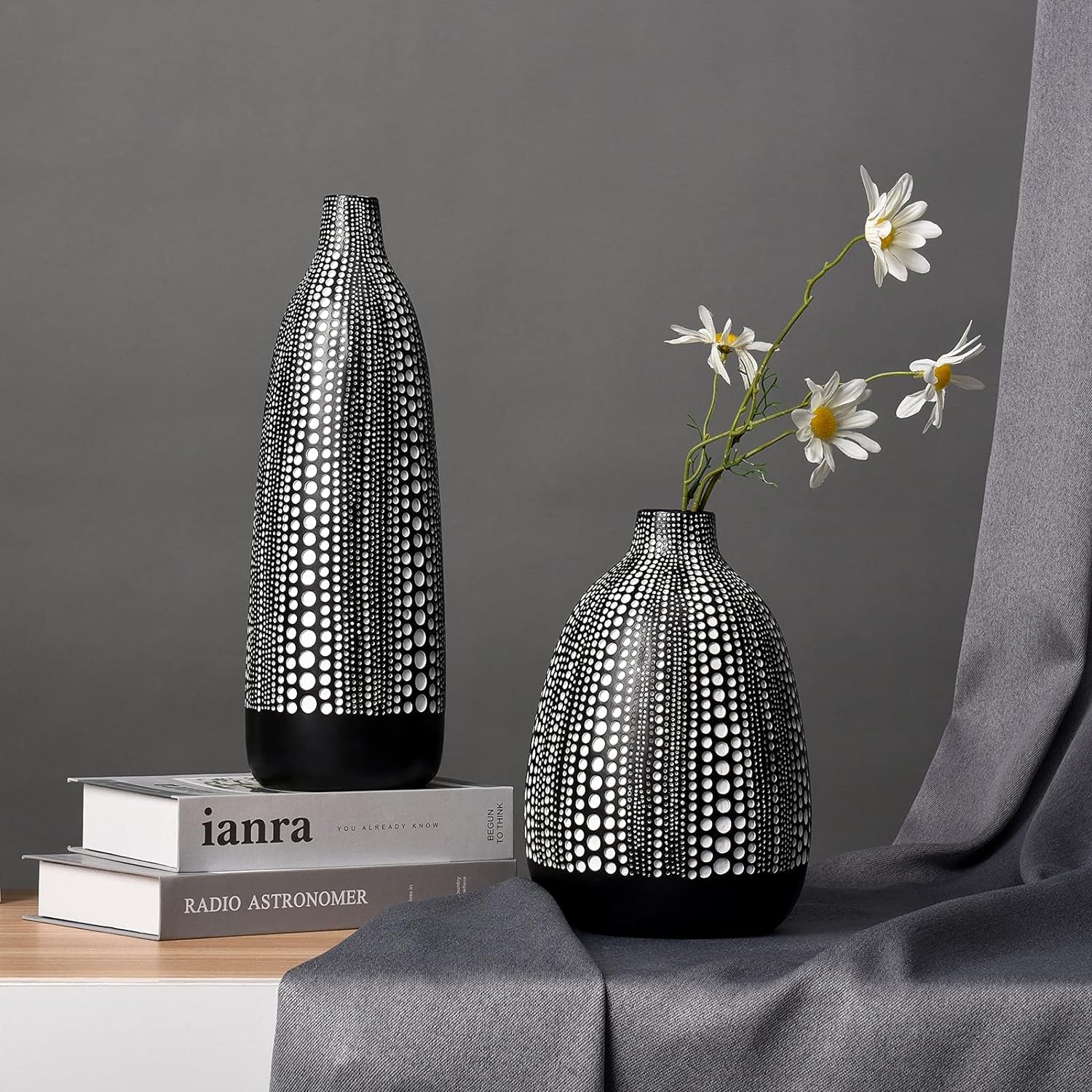 patterned black white vase with polka dot unique tribal decor artistic ceramic vases for sale online textured surface unique eye catching vase set for tables shelves