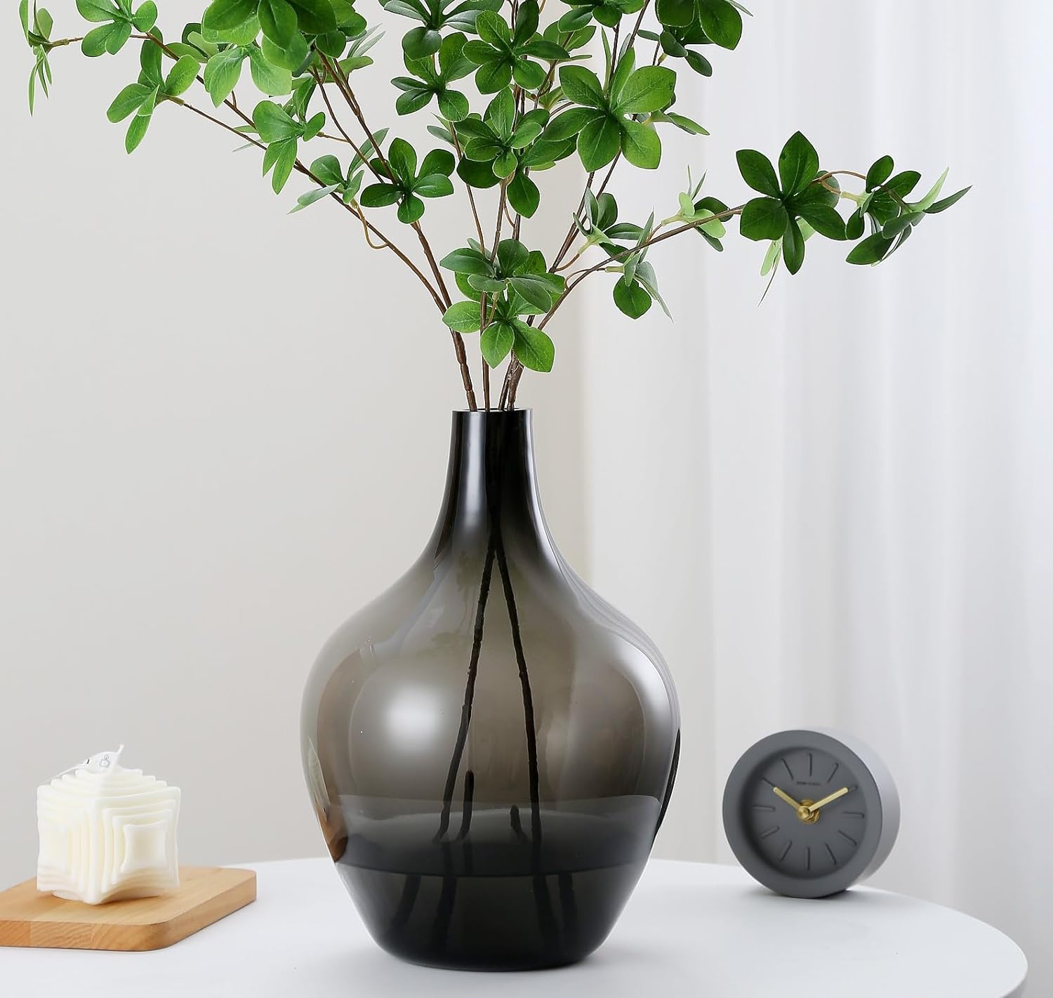 traditional black vase decor watertight vases for sale affordable classic shape silhouette with tinted dark grey charcoal glass construction beautiful vases for sale online gift idea