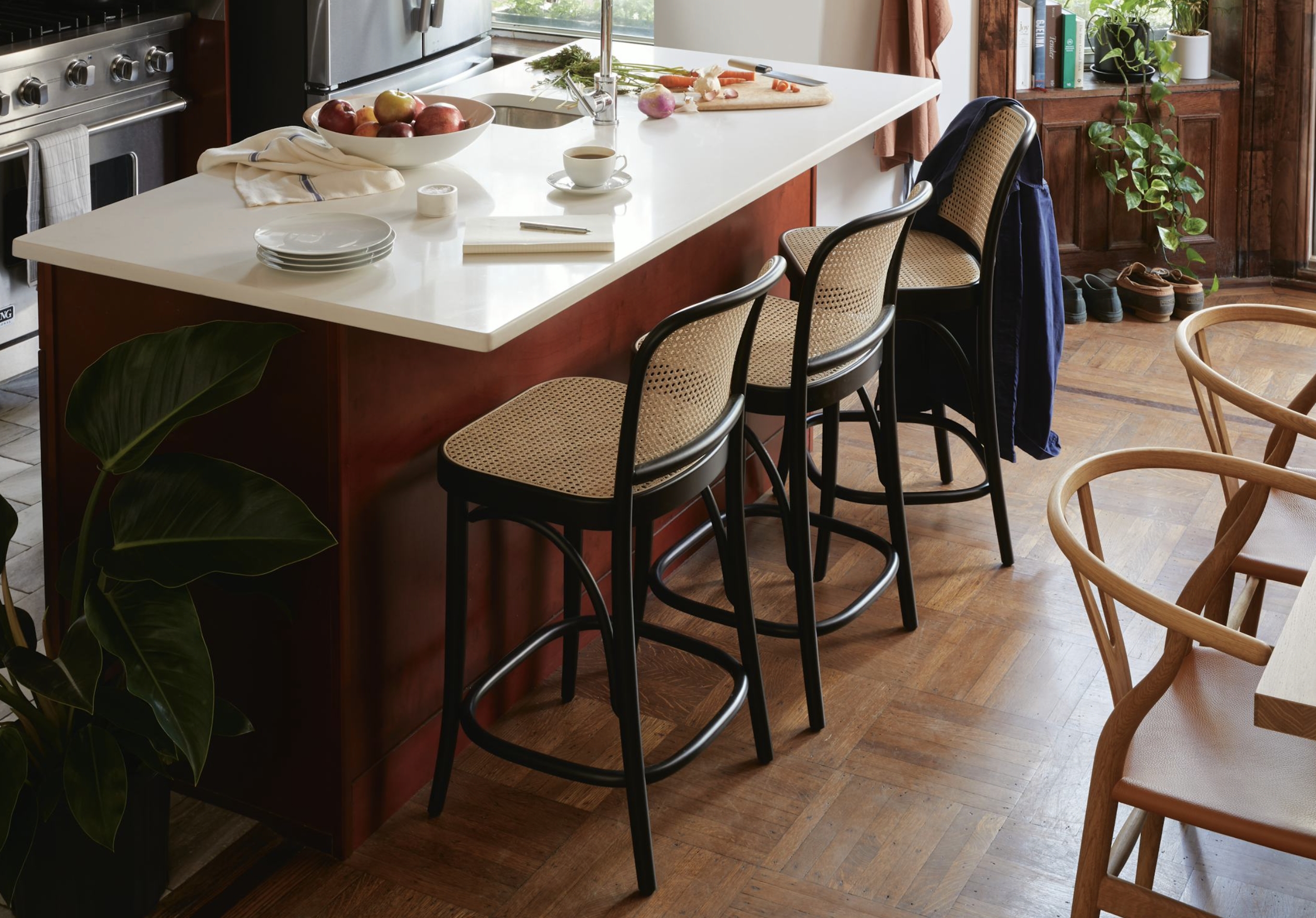 Bentwood Rattan Counter Height Stool