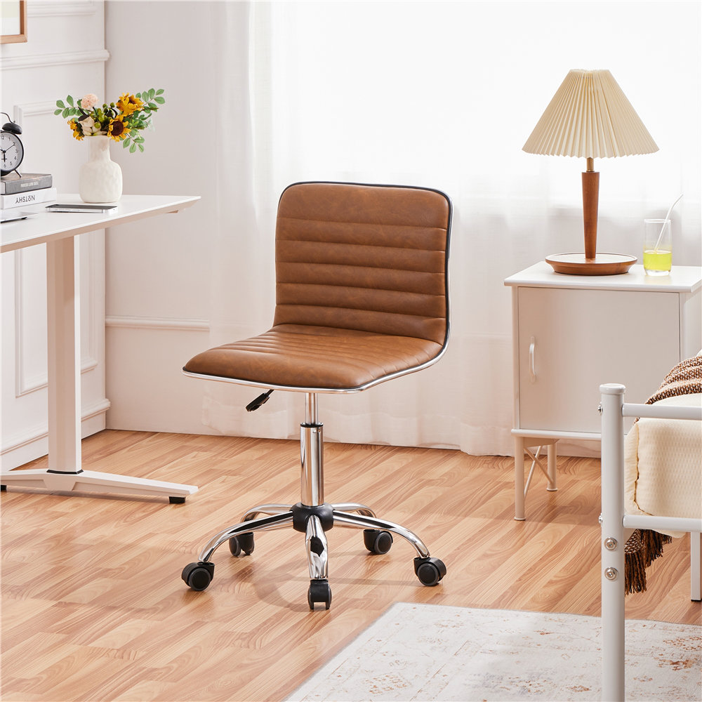 Chrome and Leather Desk Chair For Small Spaces