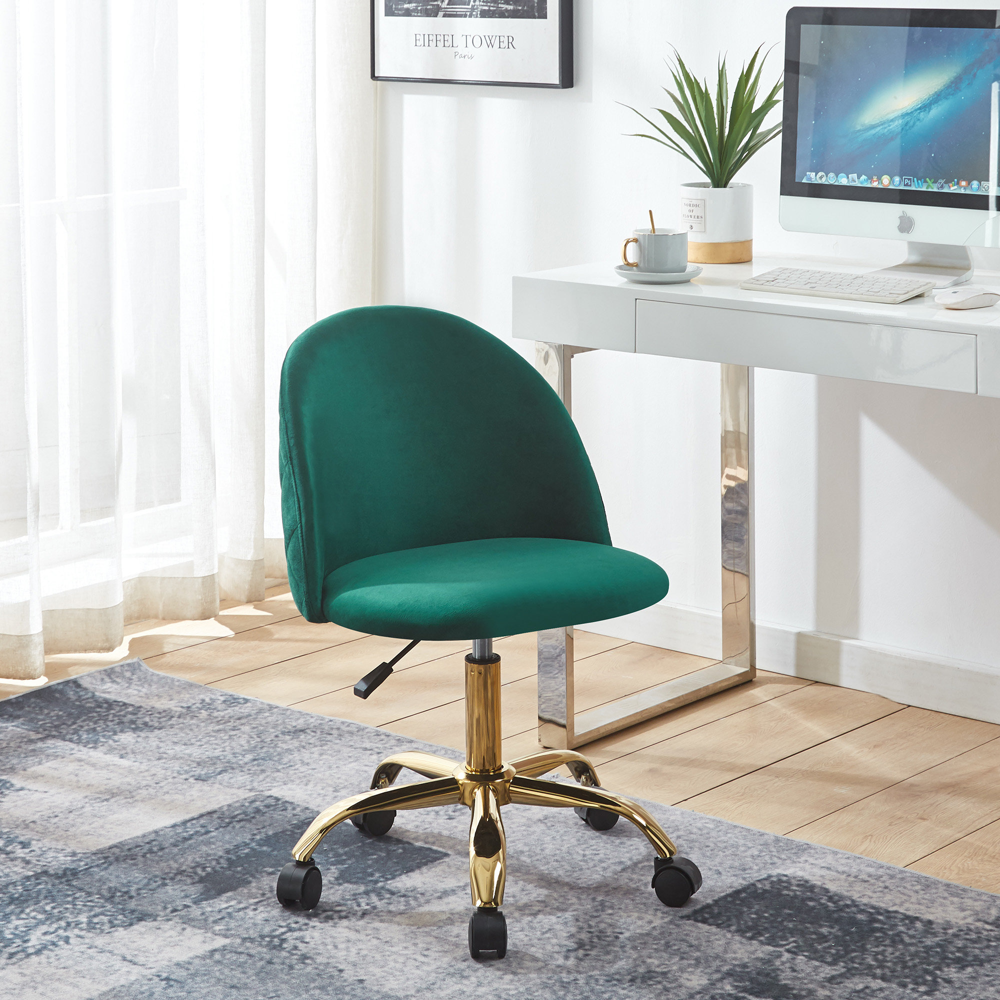 Green Velvet Small Desk Chair