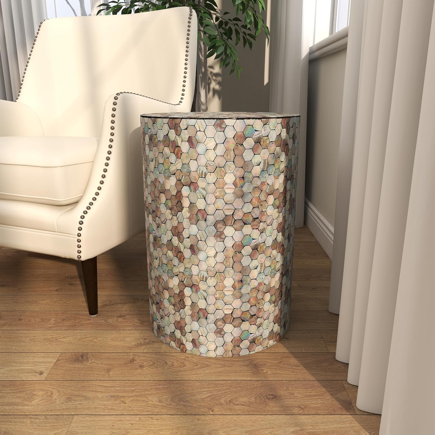 Mother of Pearl Cylinder Accent Table