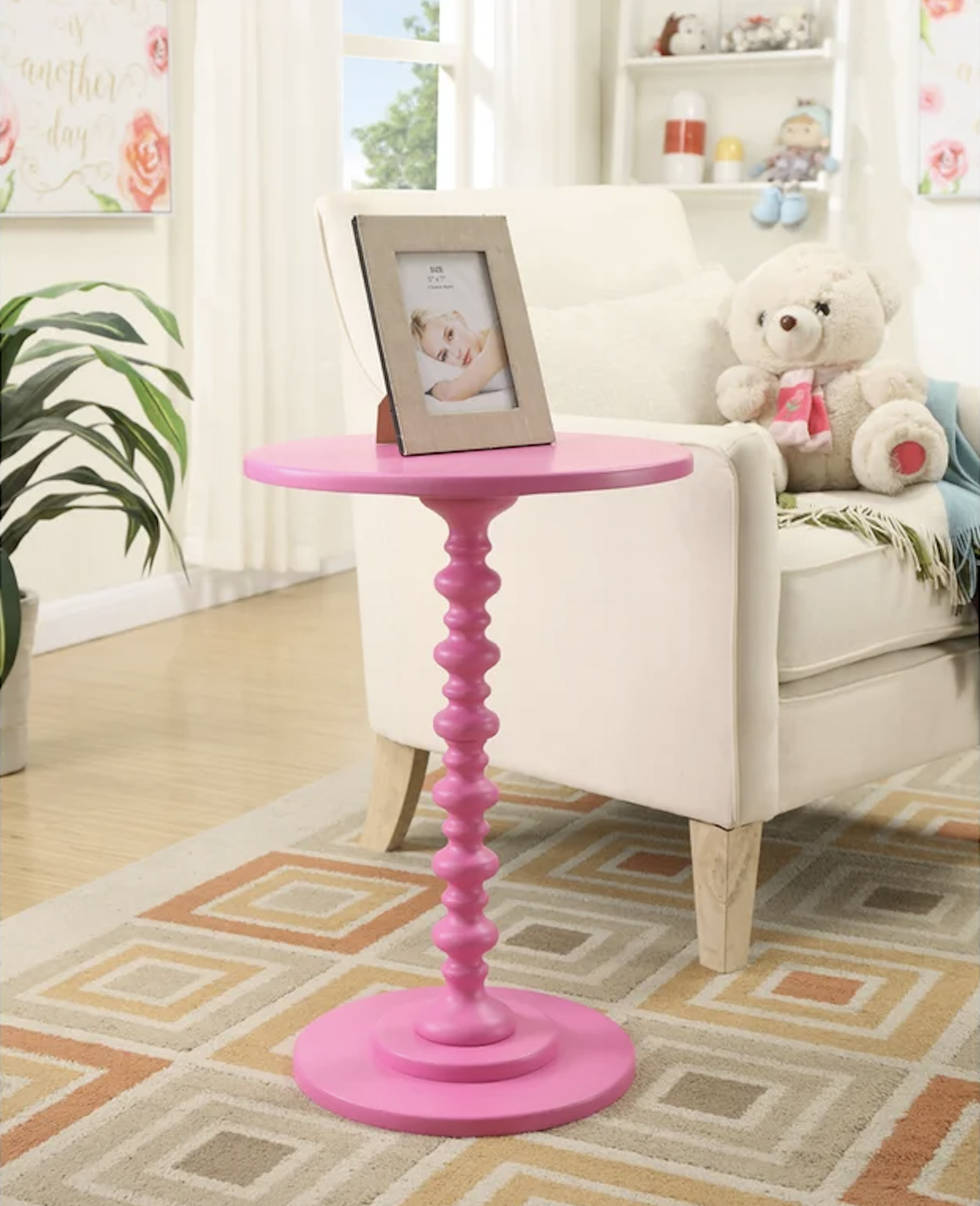 Pedestal Pink Accent Table
