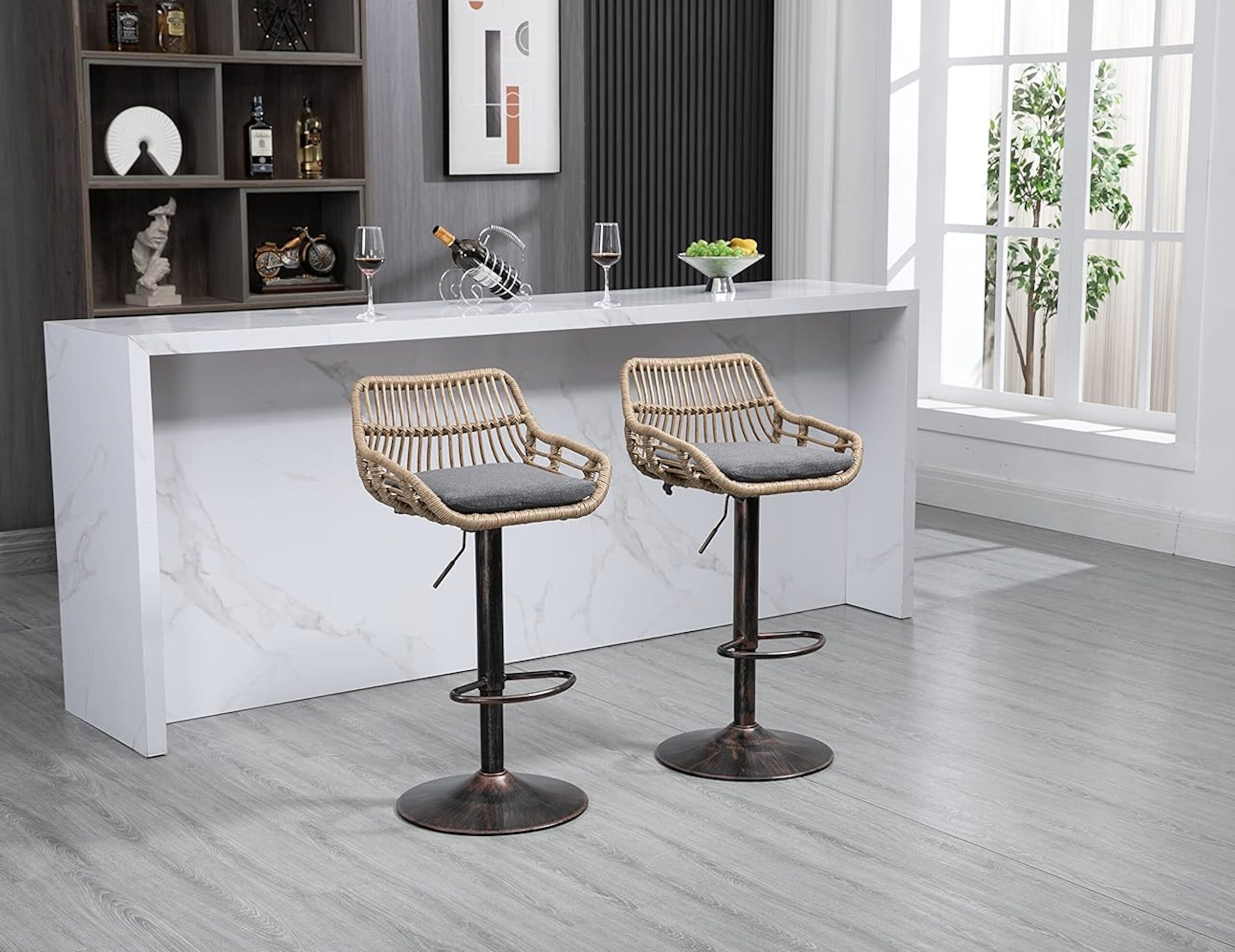 Rattan Swivel Bar Stools With Backs