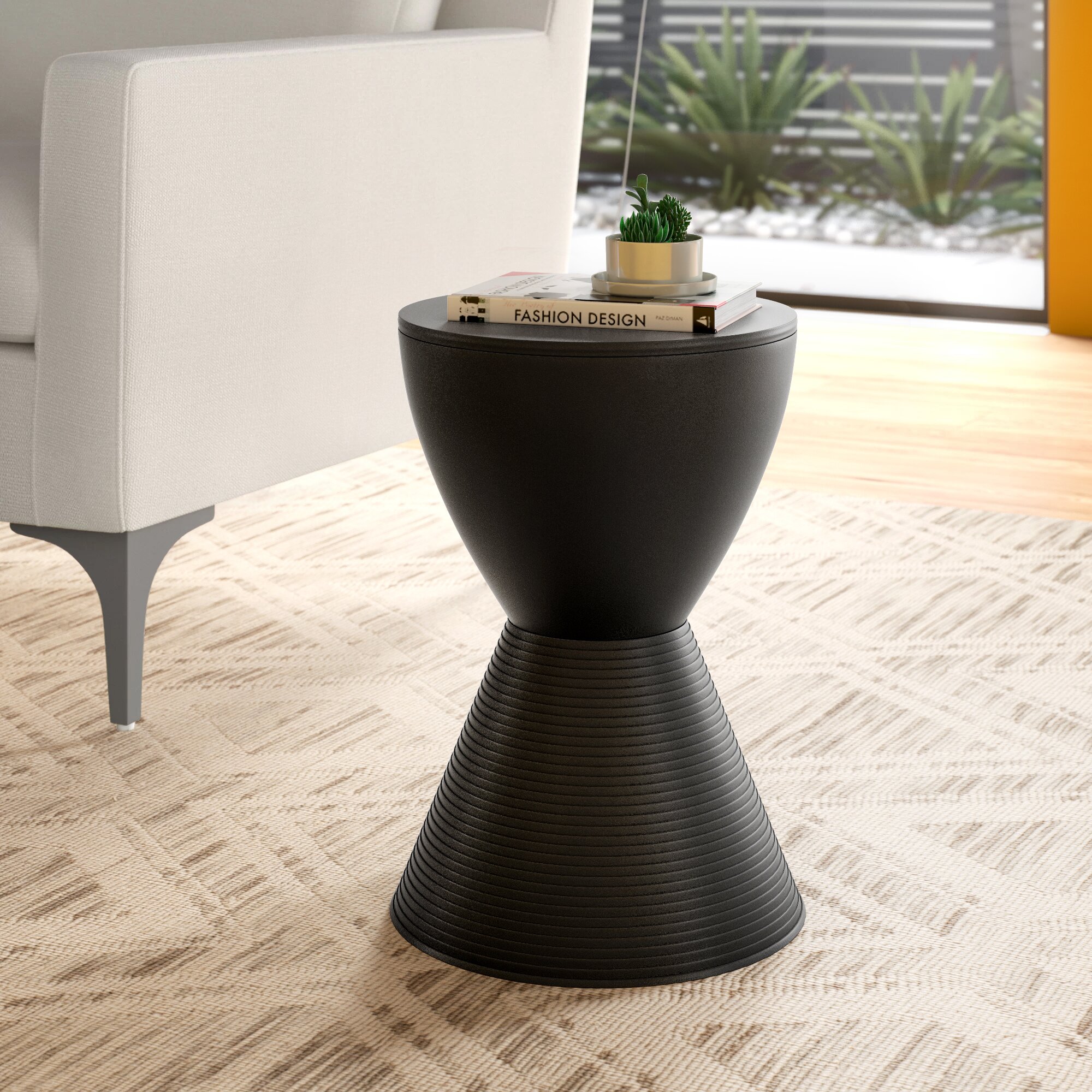 Ribbed Detail Black Accent Table