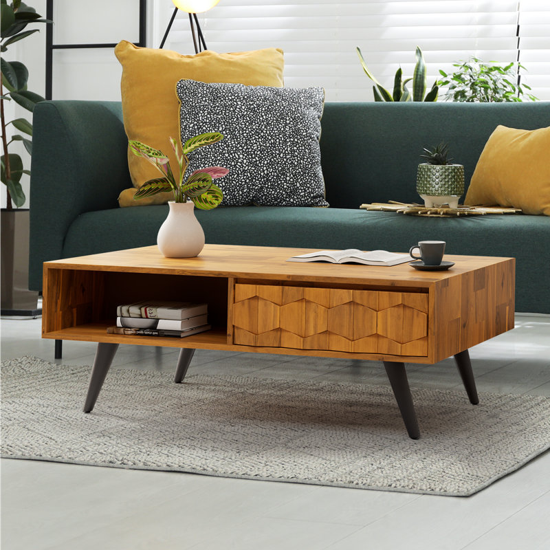 Solid Wood Rectangle Coffee Table With Storage