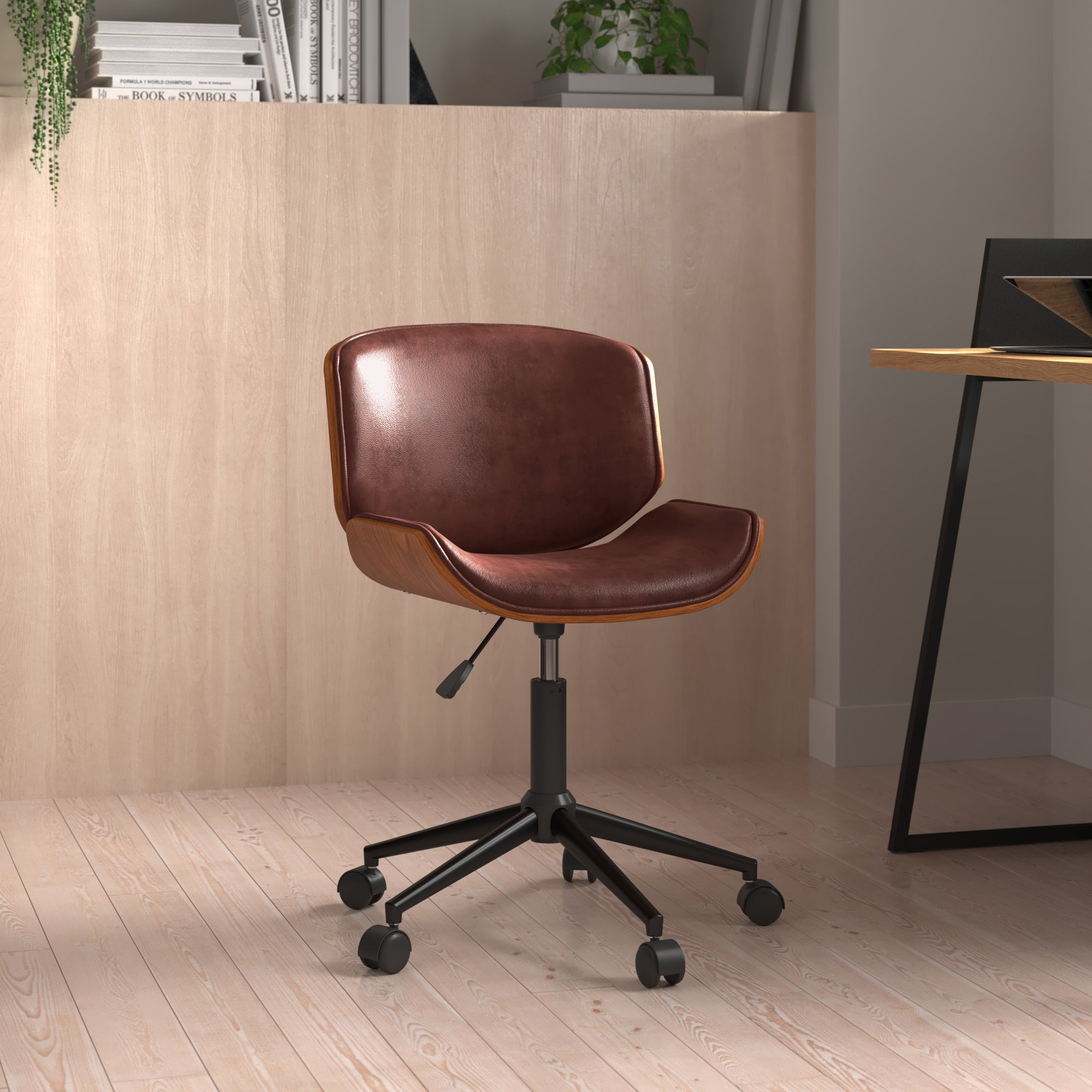 Solid Wood and PU Leather Small Space Desk Chair