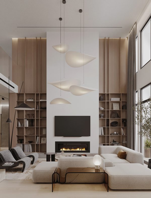 Warm Wood Tones and Double-Height Minimalist Luxury