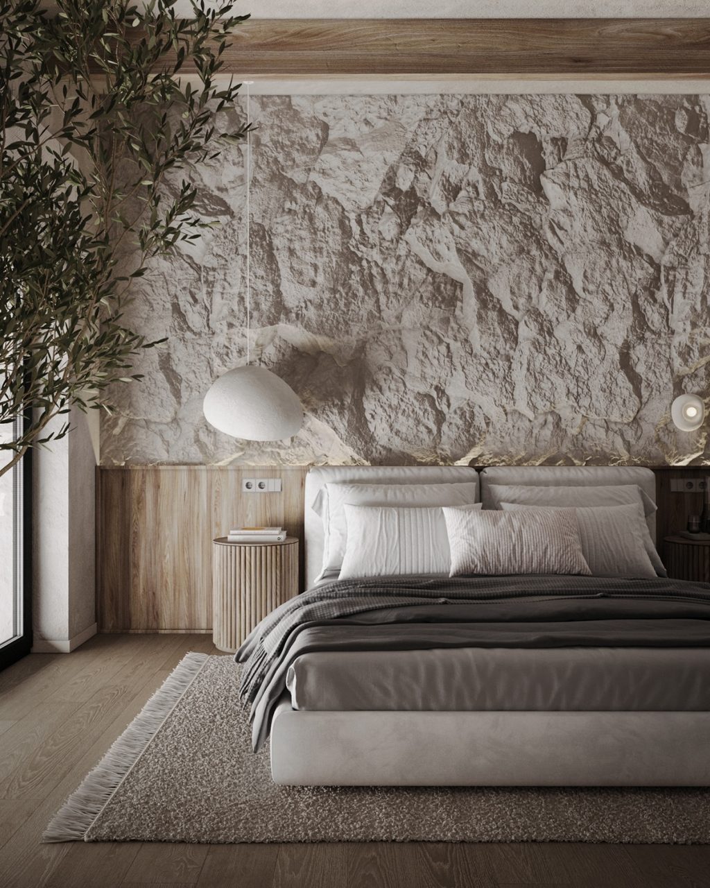 bedroom with textured wall