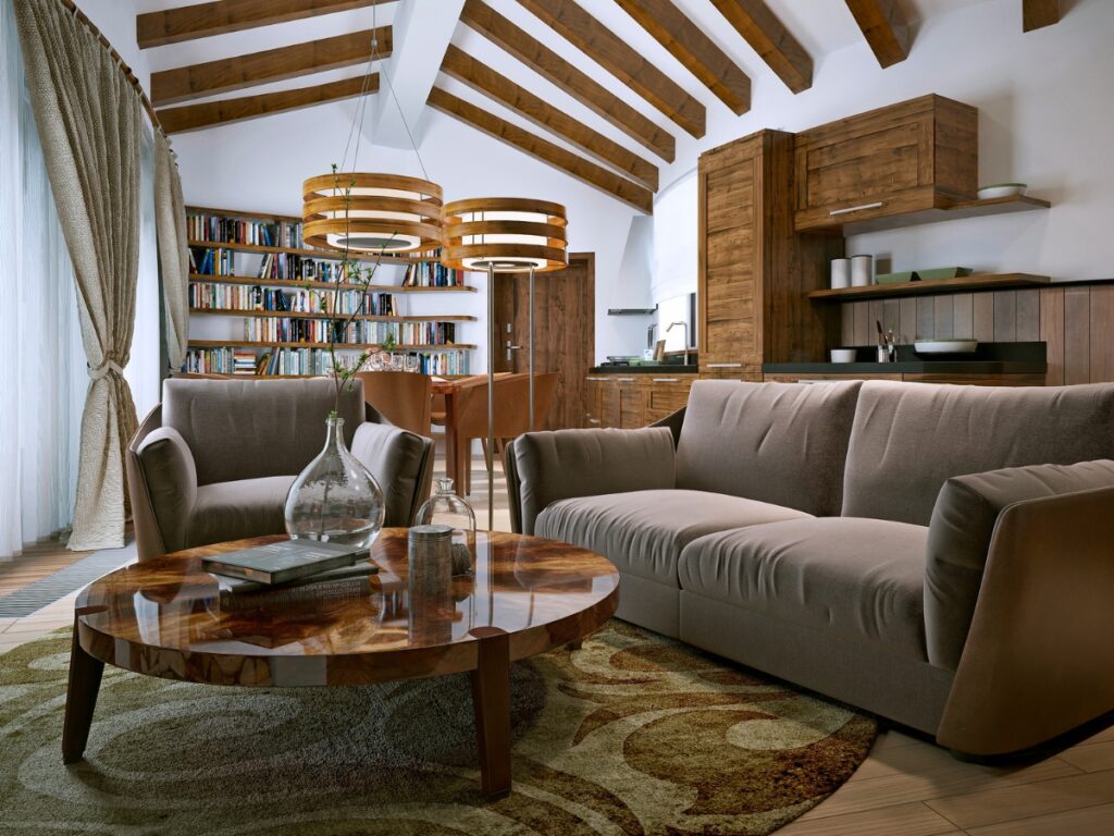 Decorative elements in rustic living room