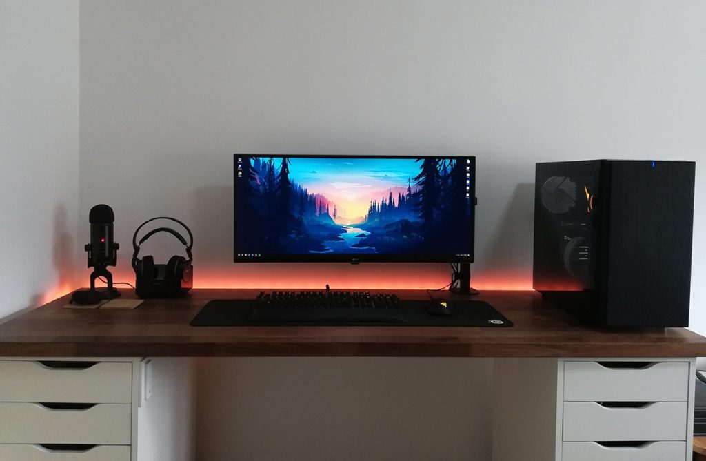 futuristic gaming setup with red lights