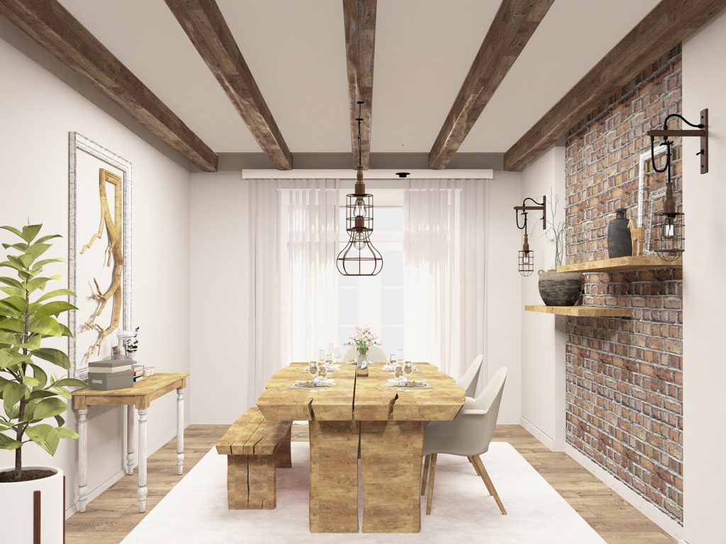 Exposed Beams In Rustic Dinning Room