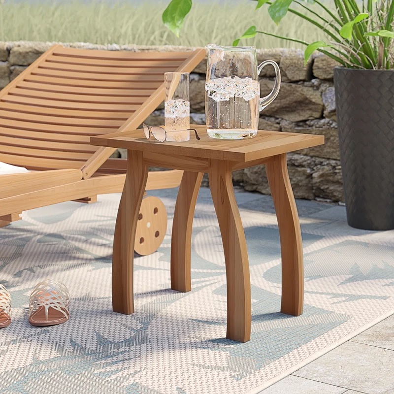 wood patio side table with curved legs