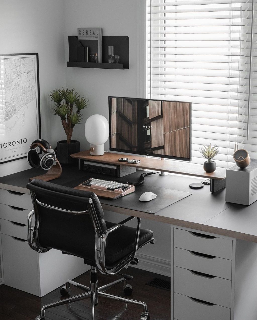 white gaming setup with scandinavian design