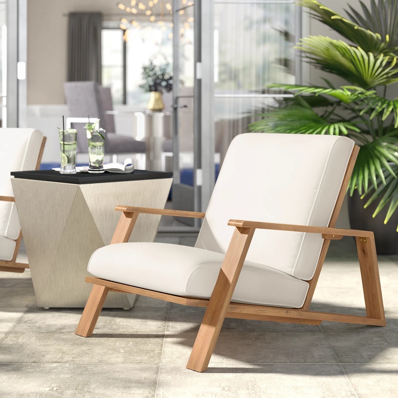 wood outdoor armchair with angular armrests