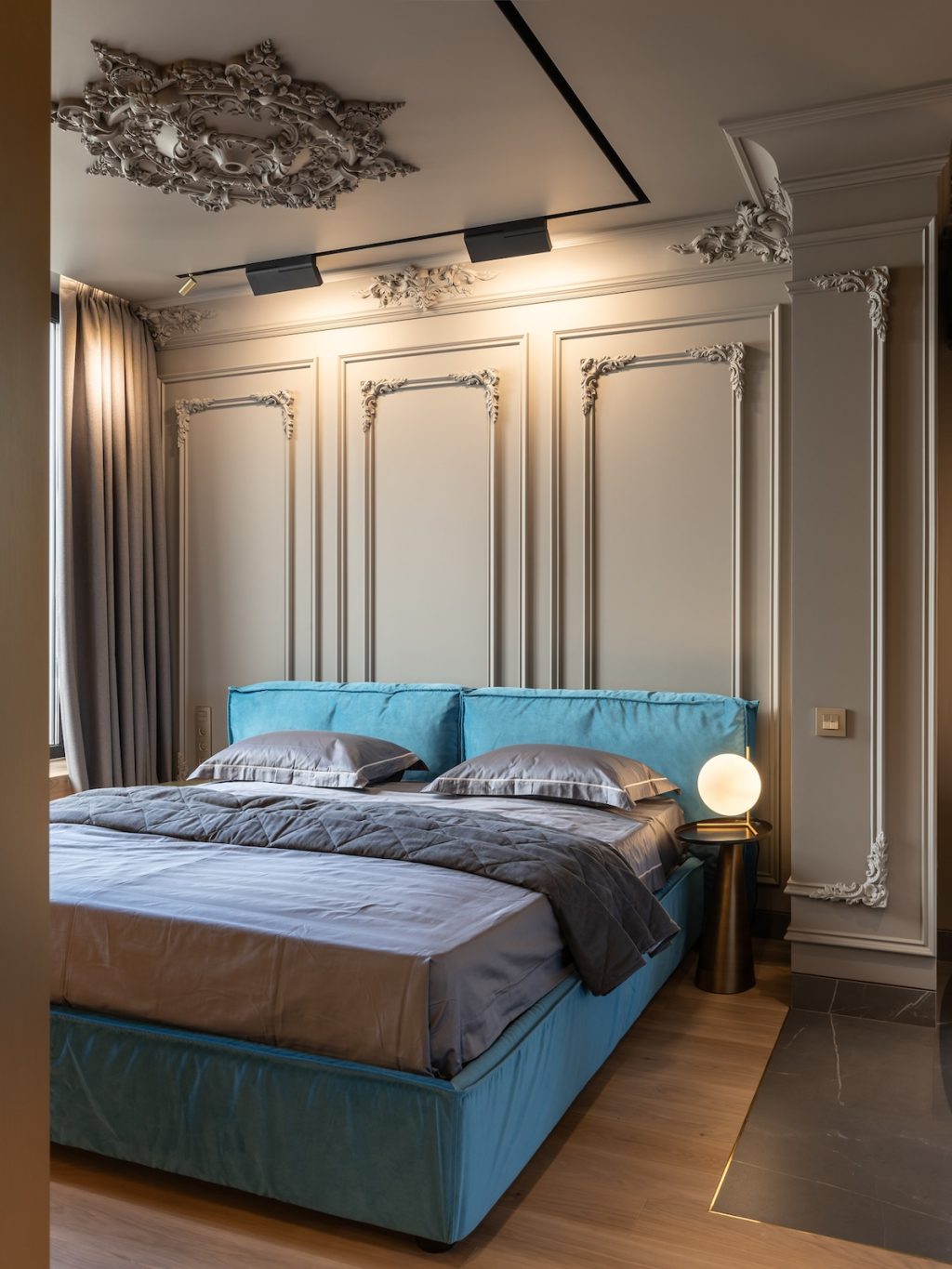 bedroom with handmade moldings