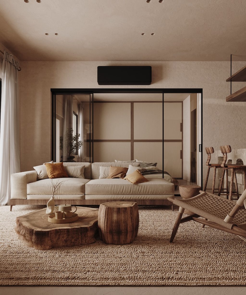 beige and brown living room