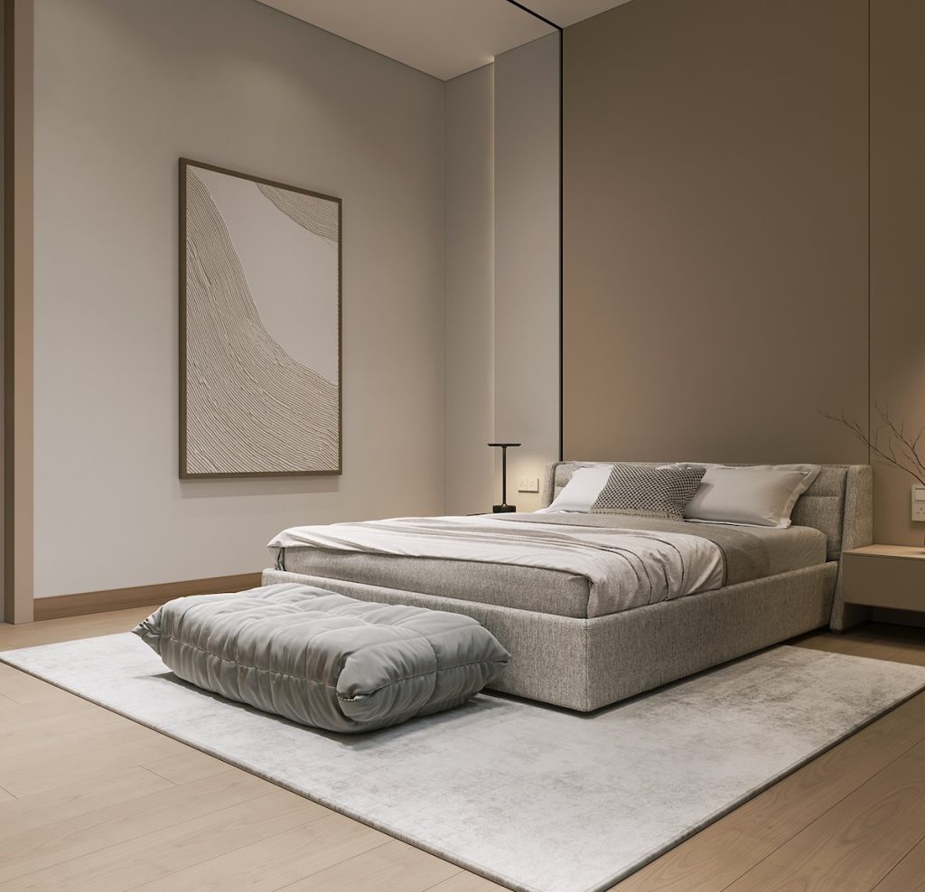 beige bedroom with modern vibe