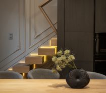 cantilevered staircase with lighting