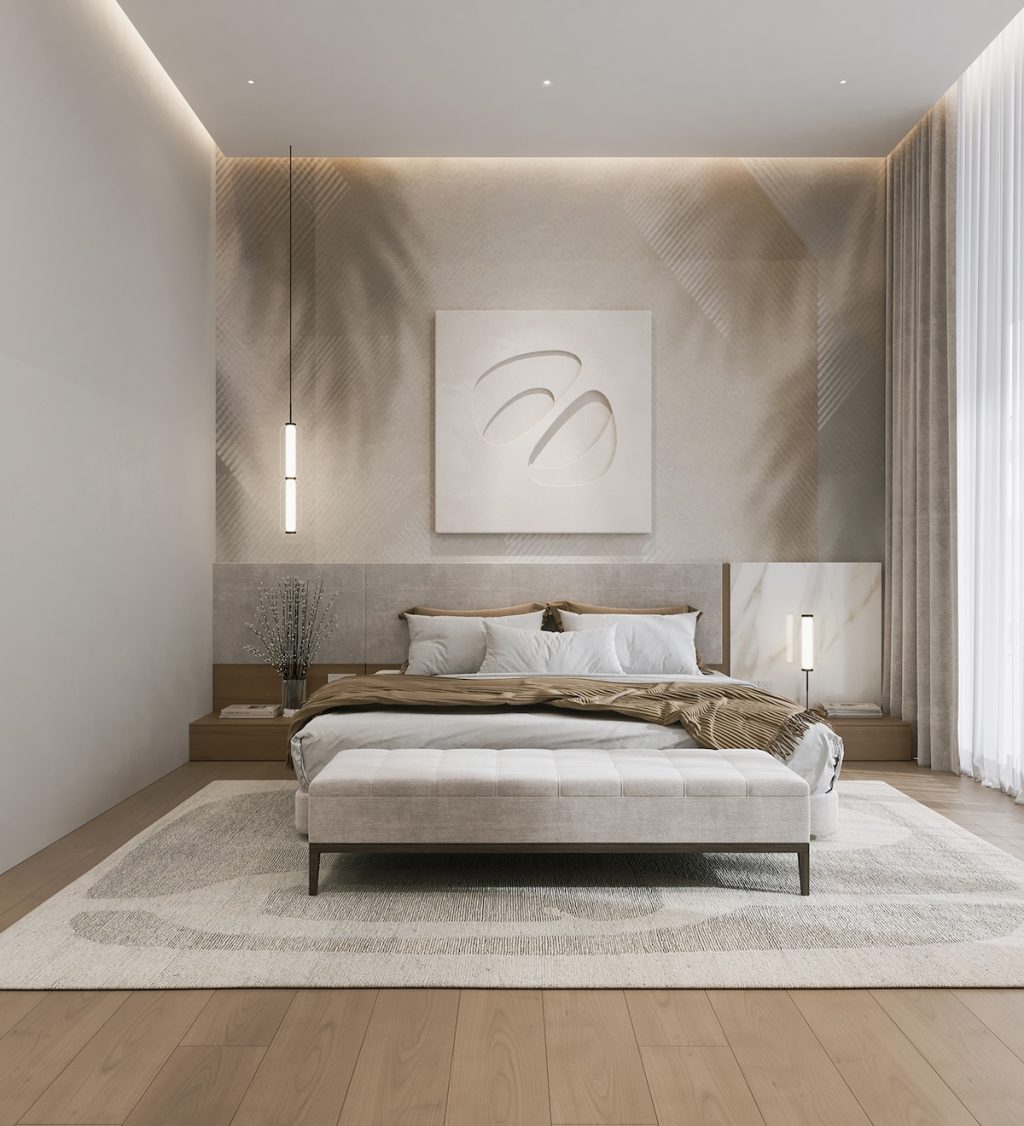 contemporary bedroom with sleek bed