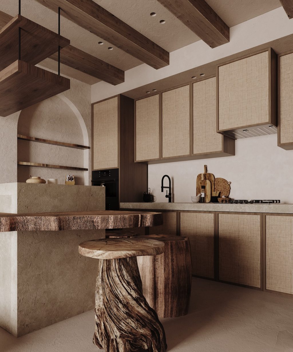 rustic kitchen and dining area