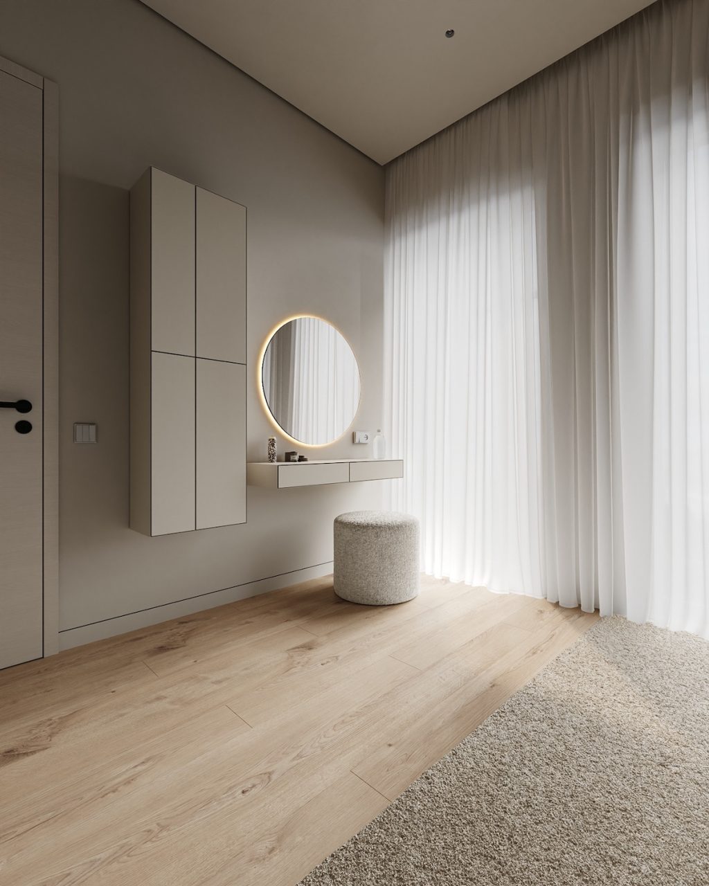 sleek dressing table in corner