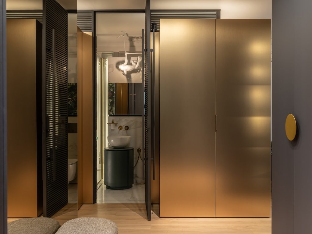 sleek metallic cupboard