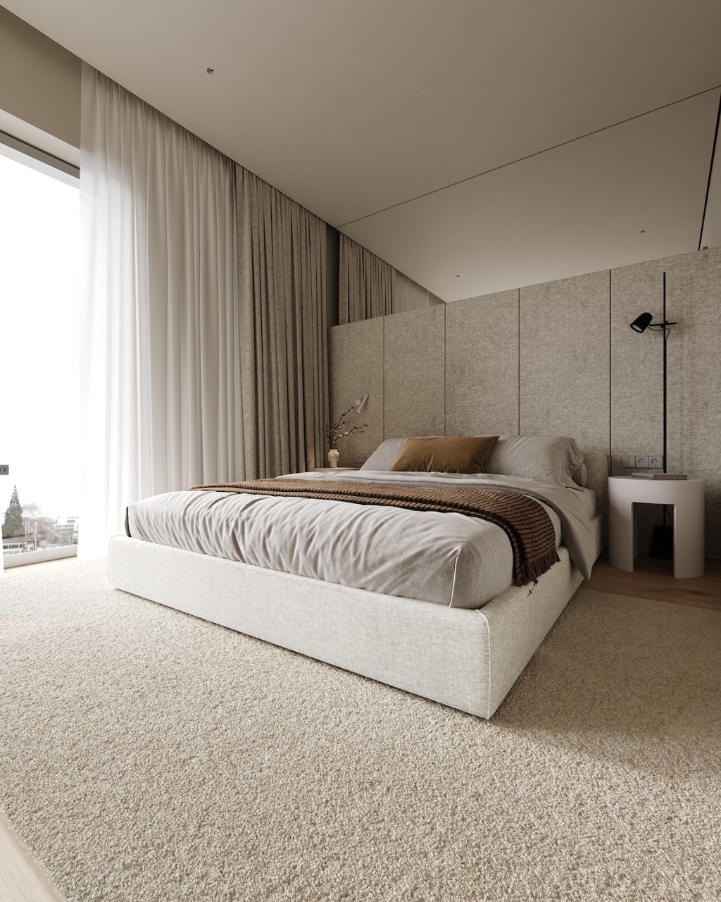 stylish beige bedroom