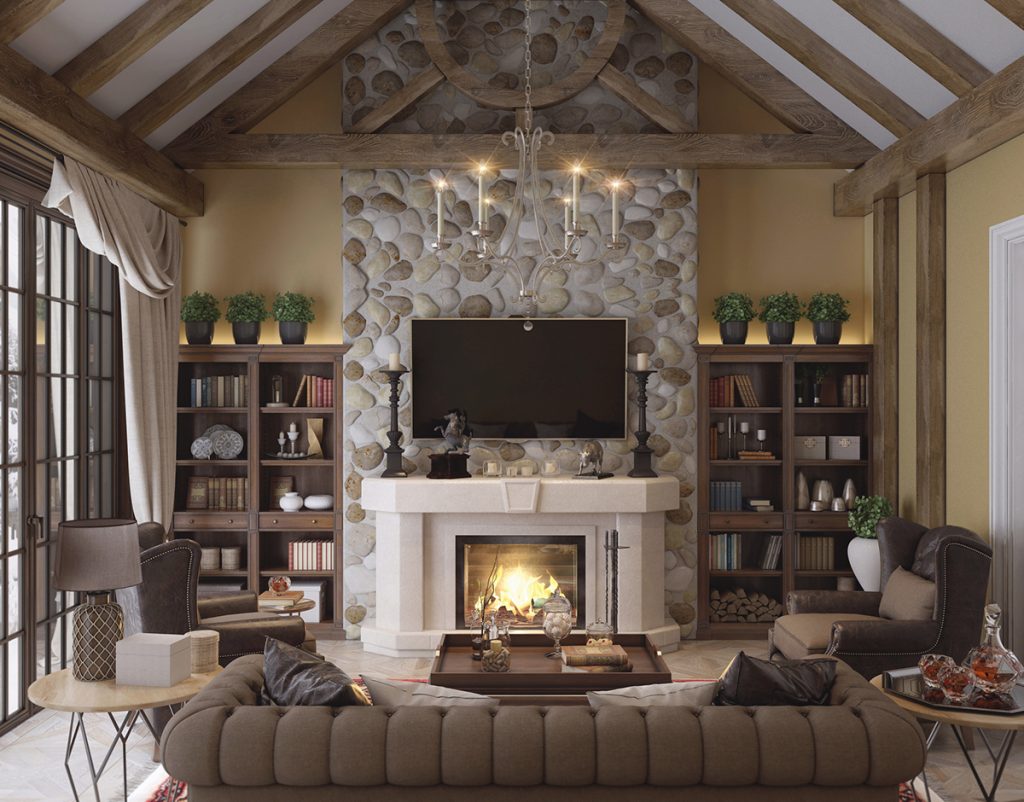 Tv and fireplace with custom cabonets