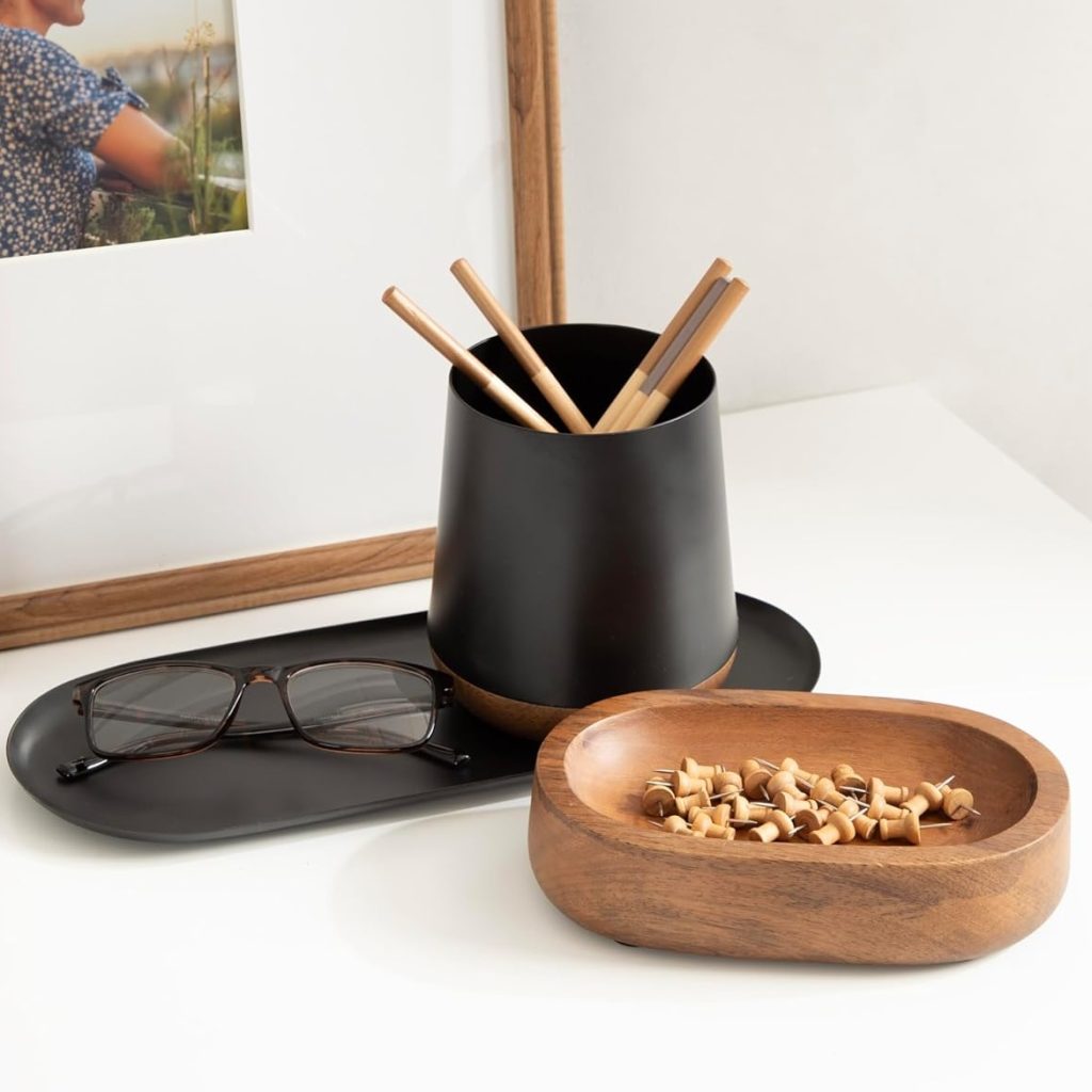 Modern desktop organizers in wood and black