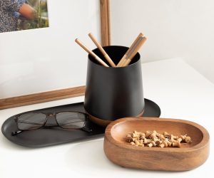 Modern desktop organizers in wood and black