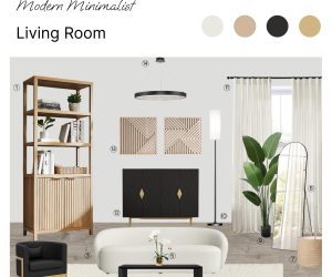 Living room modern minimalist product board with shopping links