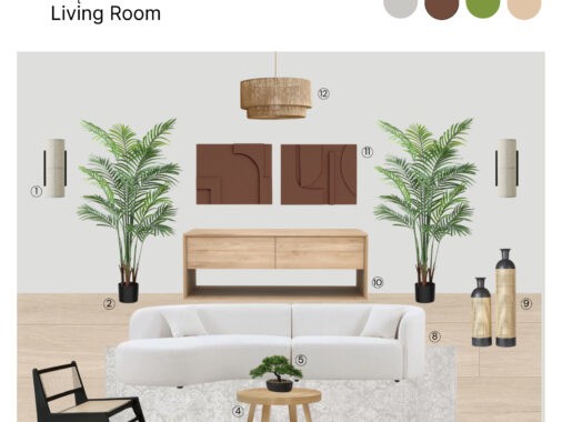 Serene Japandi Living Room: Product Board with Shopping List