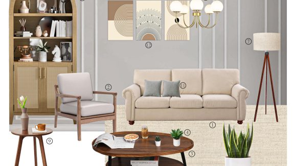 Mid-Century Living Room: Product Board with Shopping List