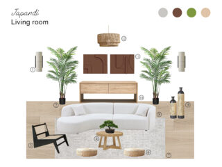 Serene Japandi Living Room: Board with Shopping List