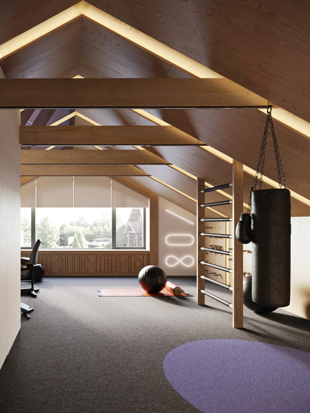 Sloped Beam Attic Home Gym