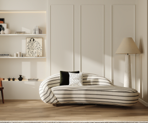 asymmetrical sofa with stripes