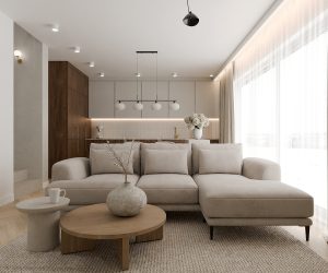 beige living room with sectional