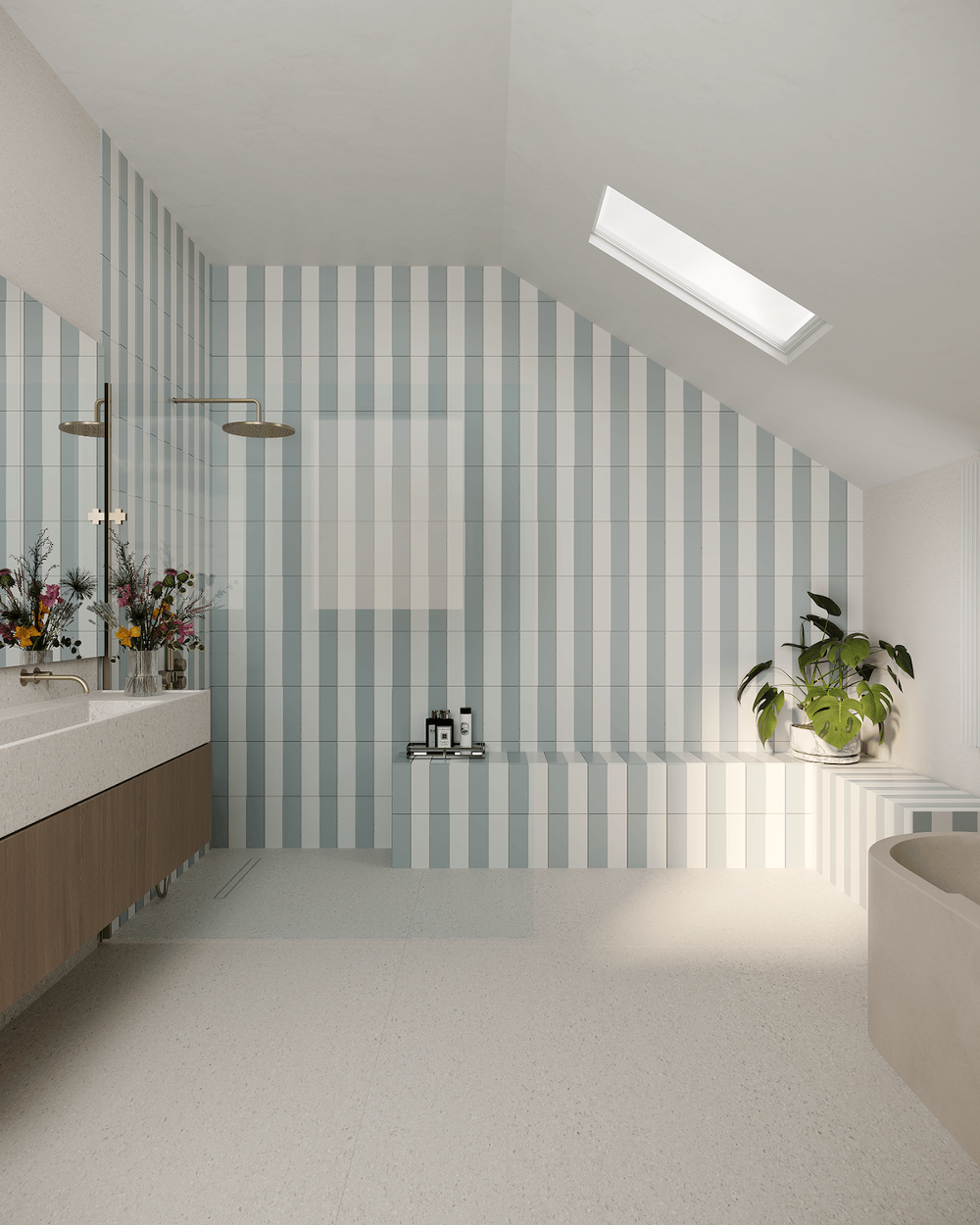 classic bathroom with striped tiles