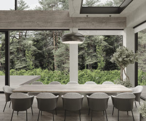 dining table with forest views