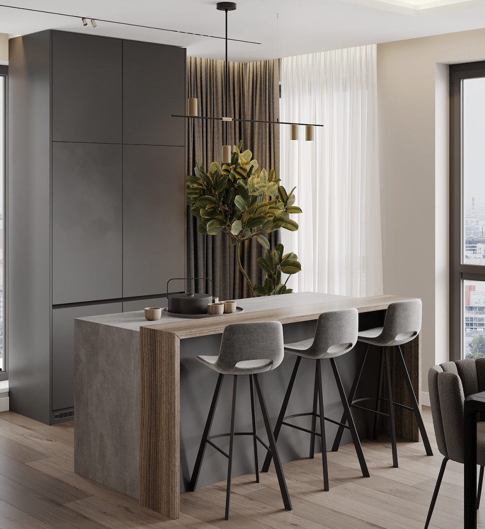 kitchen island with bar stools