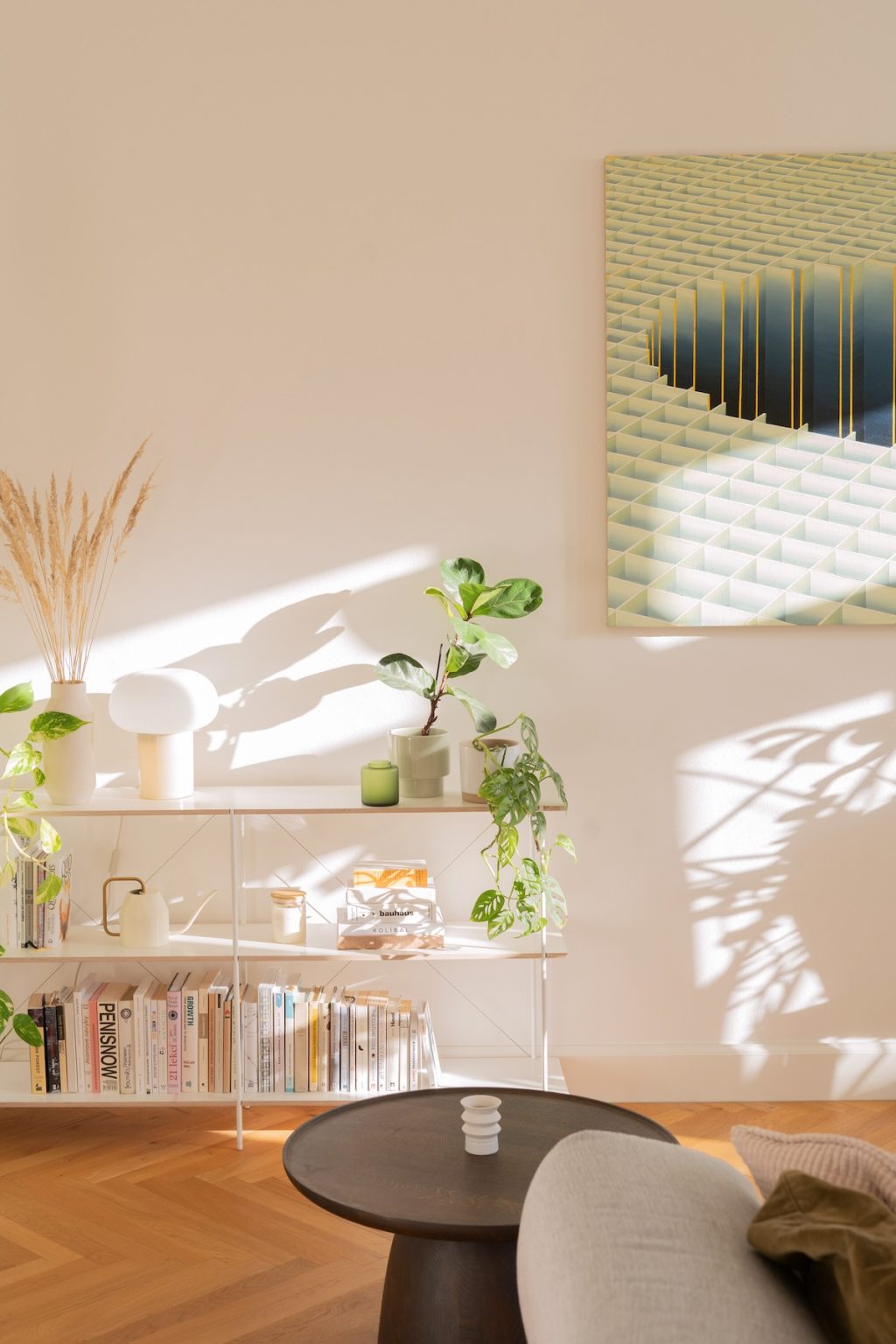 minimal console table with plants