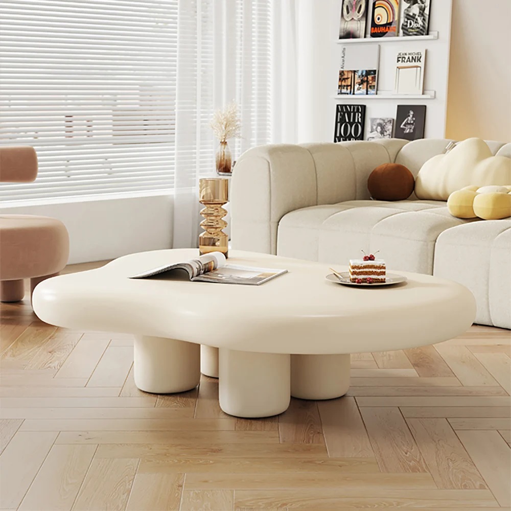 Modern curvy coffee table in matte off-white